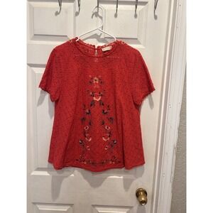 Altard State Red Lace Floral Embroidered Short Sleeve Top Womens S Valentine's
